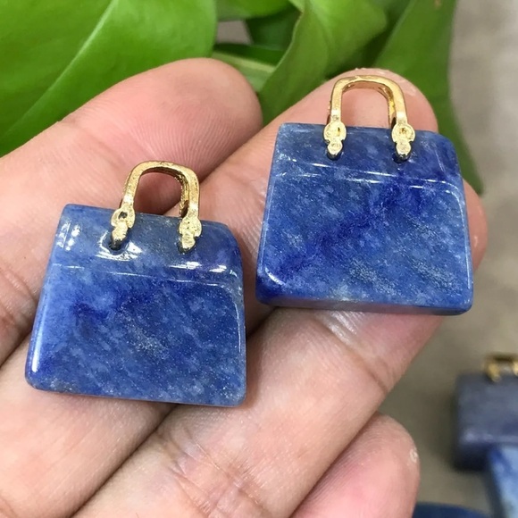 Blue Adventurine Carved Crystal Handbag Purse - Picture 2 of 3